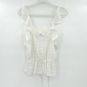 Women's J.O.A White Embroidery Ruffled Tank Top Small
